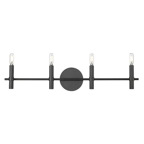 A contemporary vanity light featuring a sophisticated matte black finish that adds modern elegance to any bathroom. Perfect for creating a clean, minimalist aesthetic while providing essential task lighting.