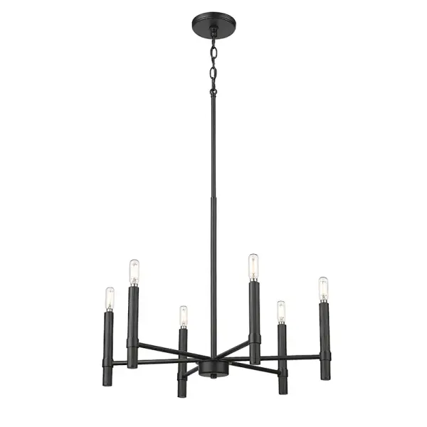 This contemporary chandelier in matte black finish offers timeless appeal and versatility. Perfect for dining rooms, foyers, and kitchen islands, it complements modern, industrial, and transitional interiors.