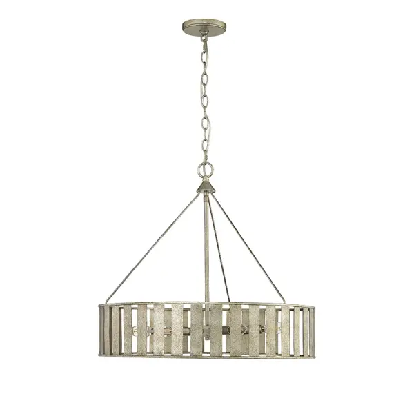 This chandelier features a sophisticated antique silver finish that brings classic elegance to any space. Its versatile design works beautifully in traditional and transitional interiors, making it ideal for dining rooms and entryways.