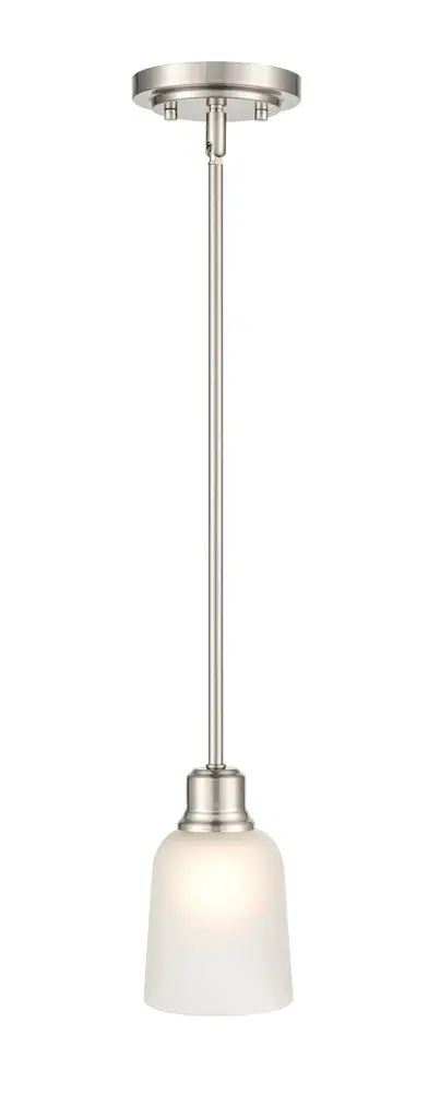A contemporary pendant light featuring a brushed nickel finish that complements both modern and transitional interiors. Its neutral metallic tone provides versatile styling options for residential and commercial settings.