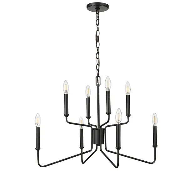 The 29008 chandelier in matte black finish offers contemporary styling that complements a wide range of interior designs. Its neutral black finish provides versatility for both residential and commercial applications.