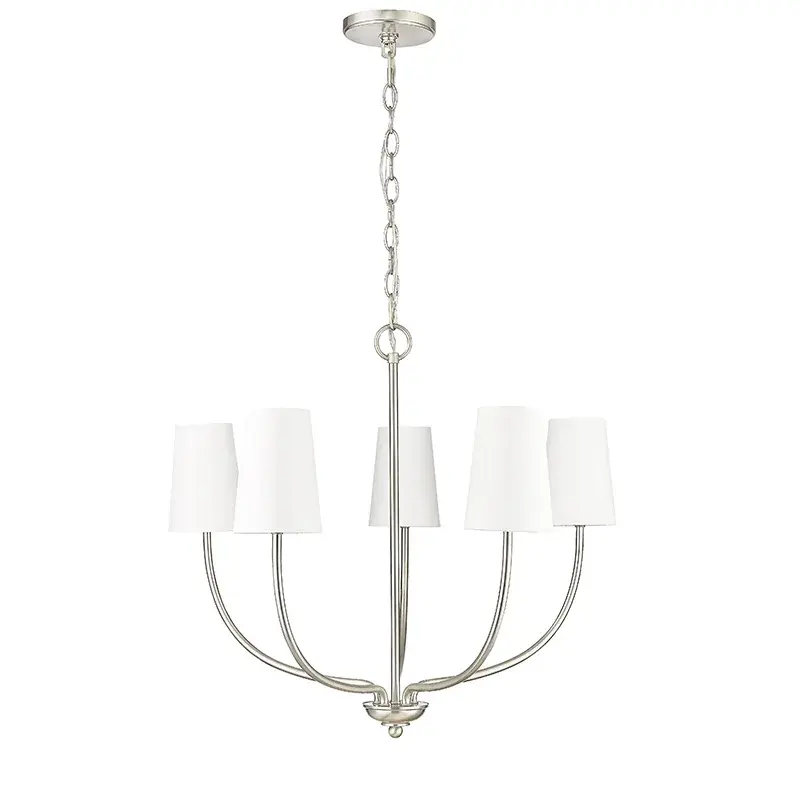 Brushed Nickel Chandelier with White Fabric Shades