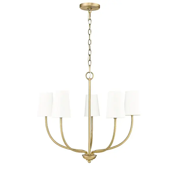 White Fabric Shade Chandelier in Vintage Brass