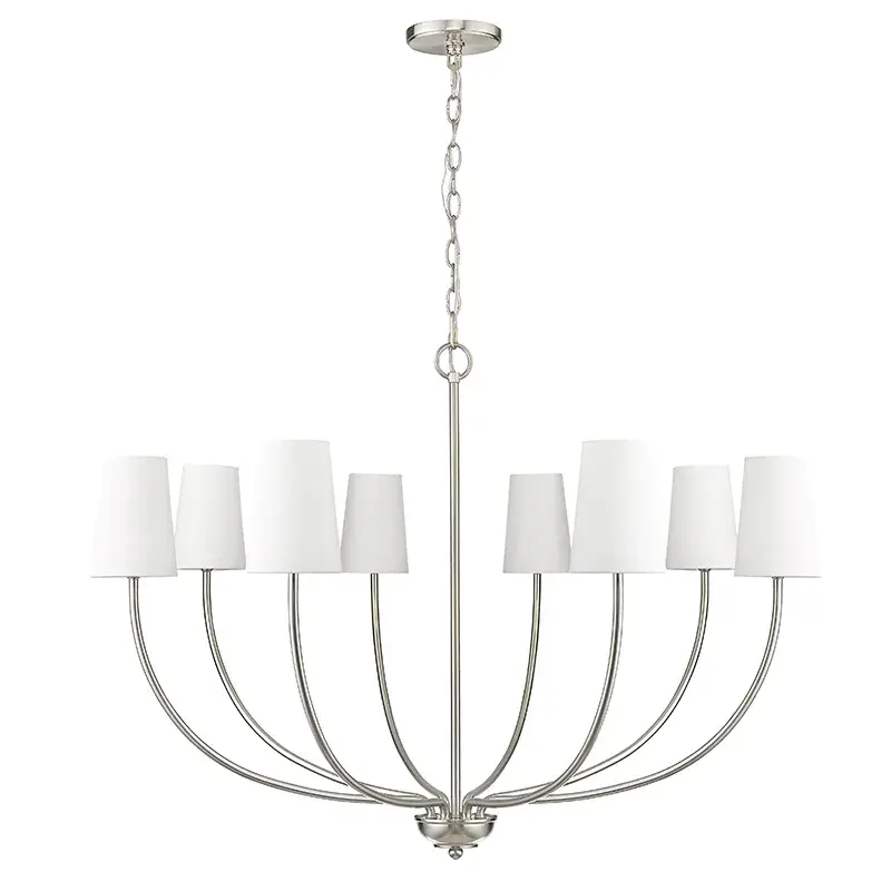Brushed Nickel Chandelier with White Fabric Shades