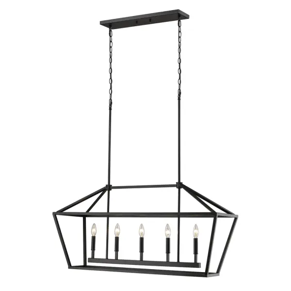 This substantial linear chandelier makes a bold statement with its 40-inch width and dramatic 56-inch total height. The matte black finish delivers contemporary sophistication, while the adjustable stem system offers installation flexibility for various ceiling heights.