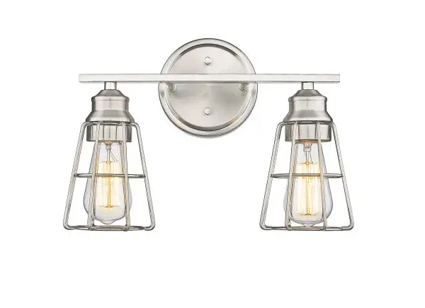 The 3382 vanity light offers a clean, transitional design in brushed nickel that complements a wide range of bathroom styles. Its wall-mounted configuration provides functional task lighting for grooming areas.