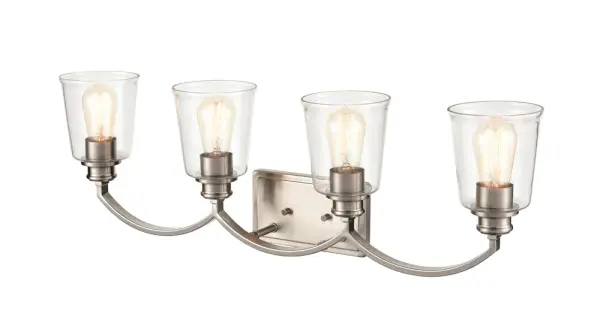 The 3604 vanity light offers a clean, transitional design in brushed nickel that complements a wide range of bathroom styles. Its neutral finish and wall-mounted configuration make it ideal for both residential and commercial applications.