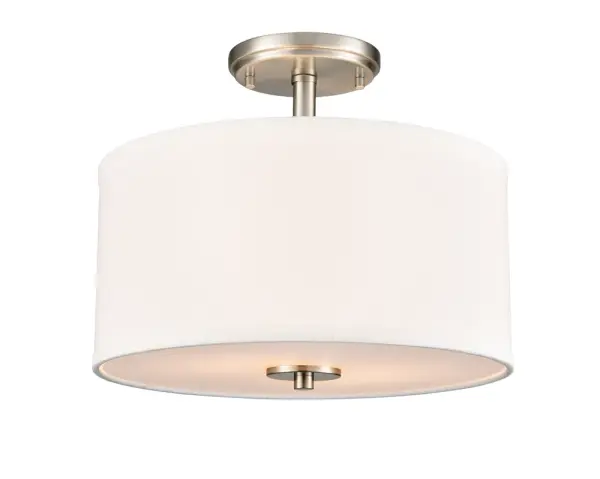 A practical semi-flush mount ceiling fixture in brushed nickel finish that provides ambient lighting for rooms with standard ceiling heights. Its transitional design works across various interior styles.
