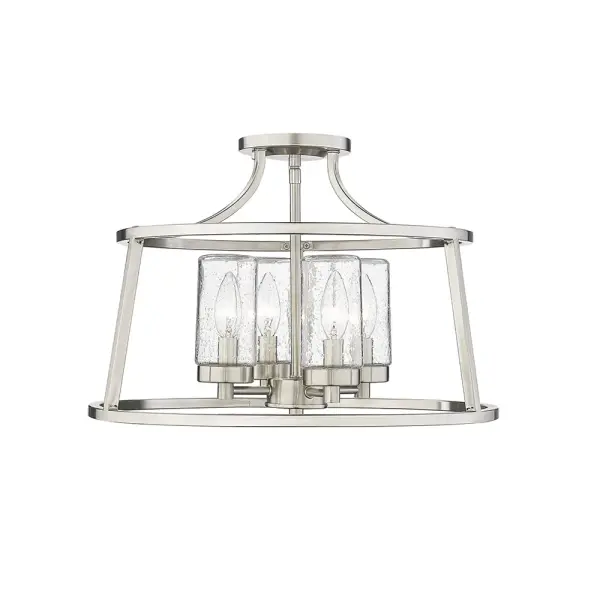 The 4184 semi-flush mount offers a clean, transitional design that works beautifully in spaces with lower ceilings. Its brushed nickel finish provides a sophisticated neutral tone that complements various decor styles.