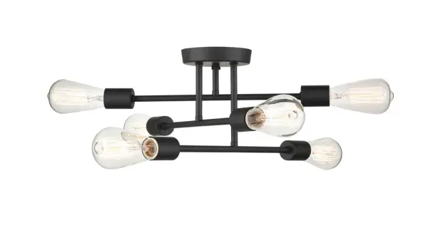 The 4256 semi-flush mount delivers contemporary style with its clean matte black finish. Ideal for rooms with lower ceilings where a flush mount is too flat but a pendant hangs too low.