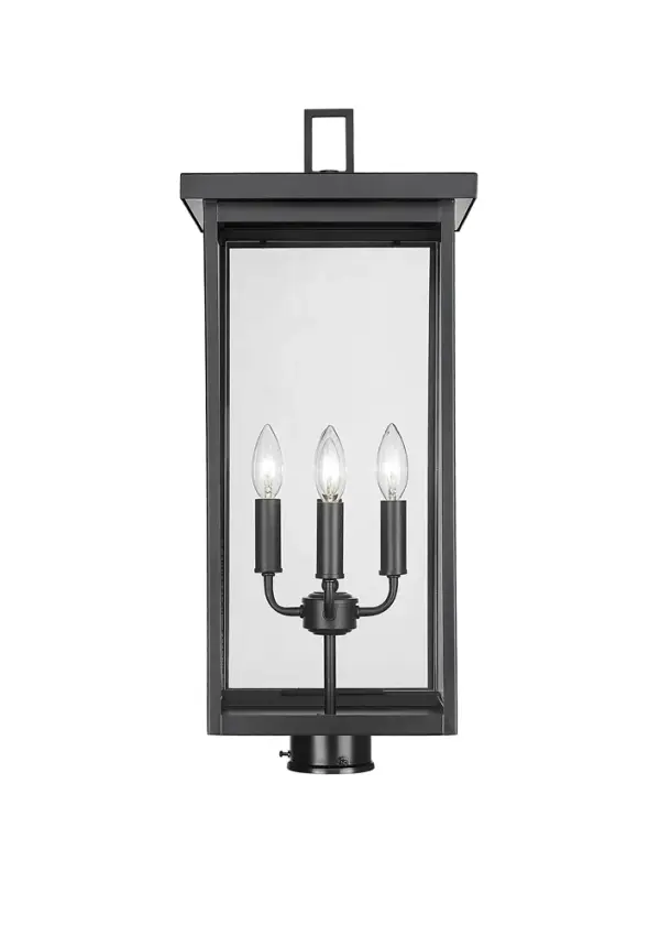 This outdoor wall sconce features a powder coated black finish designed for weather resistance and contemporary appeal. Ideal for illuminating exterior spaces with a sleek, modern aesthetic.