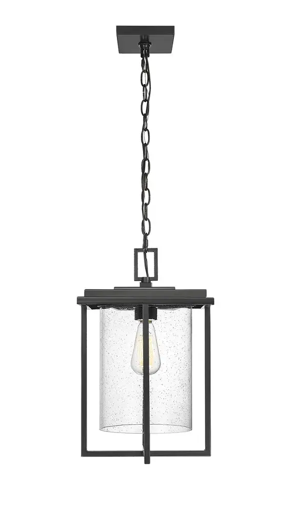 This outdoor wall sconce features a powder coated black finish designed for durability and weather resistance. Its contemporary styling complements modern exteriors while providing reliable outdoor illumination.