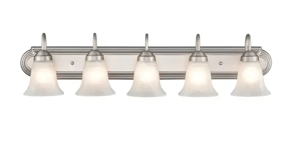 A versatile bath vanity fixture in timeless brushed nickel finish, ideal for contemporary and transitional bathroom designs. Provides functional task lighting for grooming areas.