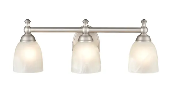 The 4303 vanity light offers timeless transitional styling with a versatile brushed nickel finish. Ideal for bathroom vanities, this fixture provides functional task lighting with understated elegance.