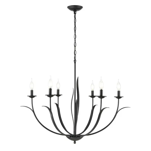 The 44106 chandelier in matte black finish offers contemporary styling that complements a wide range of interior designs. Its neutral black finish provides versatility for both residential and commercial applications.