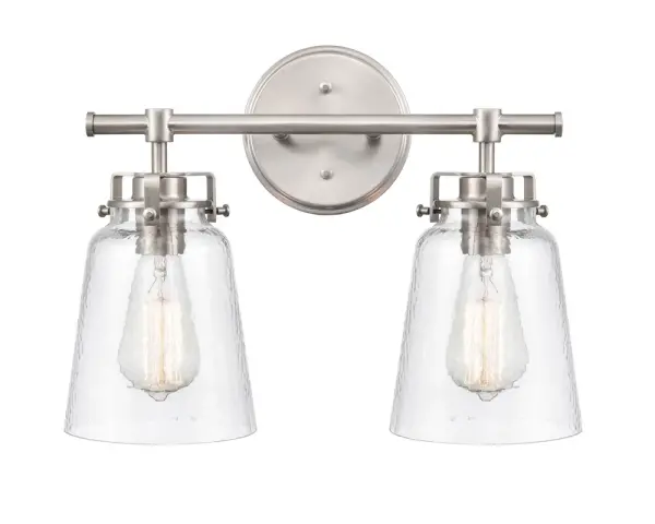 The 4412 vanity light offers timeless transitional styling with a versatile brushed nickel finish. Perfect for bathroom vanities, this fixture provides functional task lighting with understated elegance.