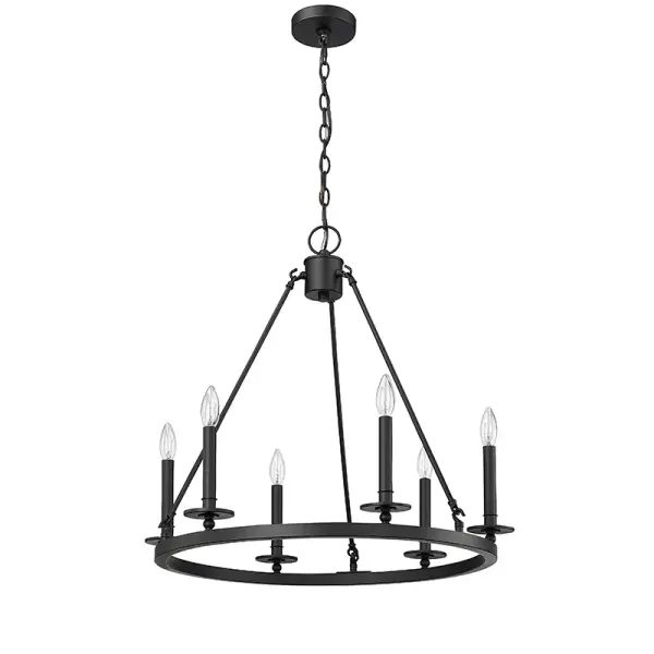 This contemporary chandelier in matte black finish offers timeless appeal and versatility. Perfect for dining rooms, foyers, and commercial spaces seeking a modern aesthetic with industrial undertones.