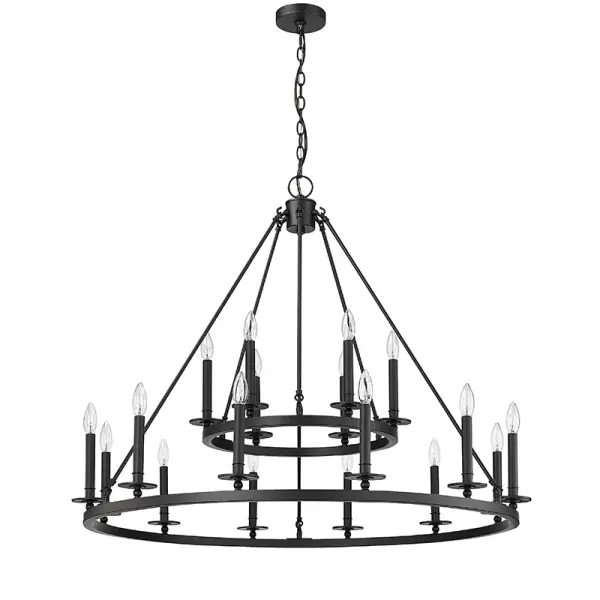 This contemporary chandelier features a sophisticated matte black finish that adds bold elegance to dining rooms, foyers, and living spaces. Its versatile design complements modern and industrial interiors.