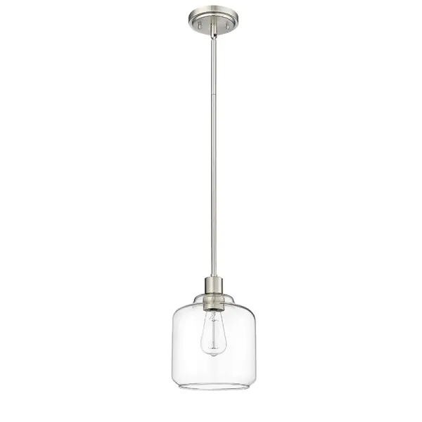 A contemporary pendant light featuring a brushed nickel finish that complements a wide range of interior styles. Its neutral metallic tone works well in both residential and commercial settings.
