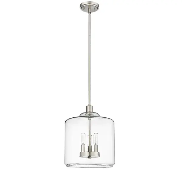 A contemporary pendant light featuring a brushed nickel finish that complements a wide range of interior styles. Its neutral metallic tone works well in both residential and commercial settings.