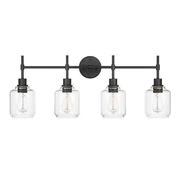 A contemporary vanity light featuring a sophisticated matte black finish that adds modern elegance to any bathroom. Perfect for creating clean, minimalist aesthetics while providing essential task lighting.