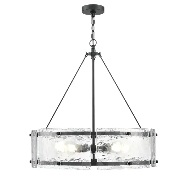 This contemporary chandelier in matte black finish offers a bold, sophisticated look that complements modern and industrial interiors. Its neutral black tone provides design flexibility across various room settings.