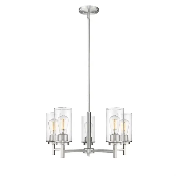 This brushed nickel chandelier offers timeless appeal with its neutral metallic finish that complements both contemporary and traditional interiors. The versatile design works beautifully in dining rooms, foyers, and living spaces.