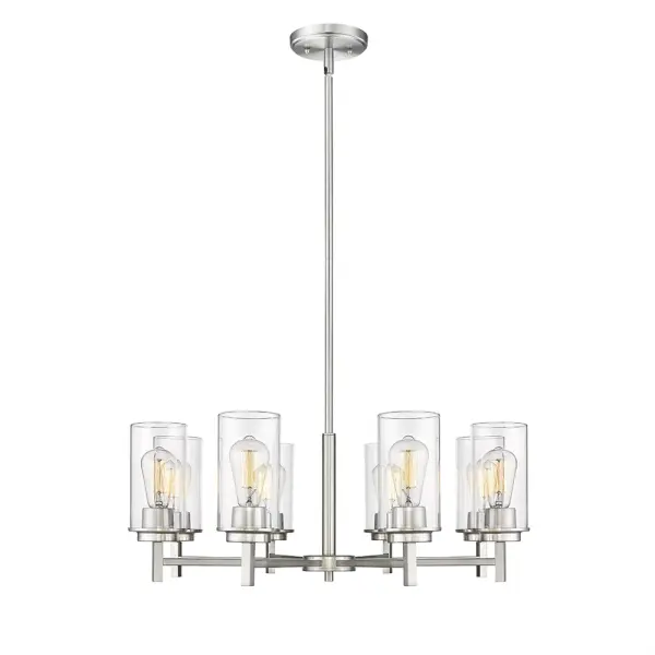 This brushed nickel chandelier offers a clean, sophisticated look that complements both contemporary and transitional interiors. The neutral metallic finish pairs well with various color schemes.