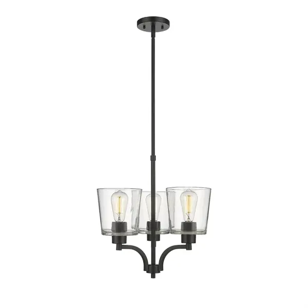 This contemporary chandelier in matte black finish offers timeless sophistication for residential and commercial settings. Its neutral finish complements various design styles from modern to industrial aesthetics.