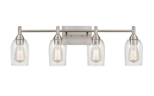 The 4994 vanity light combines transitional styling with a brushed nickel finish, making it an ideal choice for bathroom lighting. Its neutral metallic tone complements various design schemes while providing functional illumination.