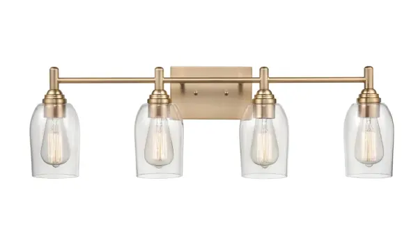 The 4994 vanity light brings warm modern gold tones to bathroom spaces. Its contemporary design complements a range of decor styles while providing functional task lighting for grooming areas.