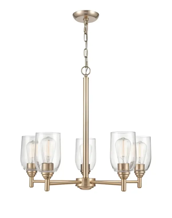 This Modern Gold chandelier brings sophisticated contemporary style to any space. The warm gold finish adds luxurious appeal while maintaining clean, modern lines that work across traditional and contemporary interiors.