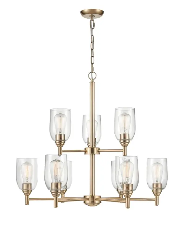 This chandelier brings sophisticated modern elegance with its gold finish, perfect for creating a statement in dining rooms and entryways. The contemporary design complements both modern and transitional interiors.