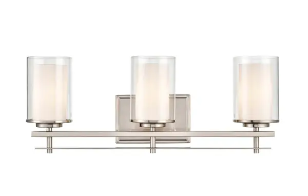 The 5503 vanity light combines transitional styling with a brushed nickel finish, making it an ideal choice for bathroom lighting. Its neutral metallic tone complements various design schemes.