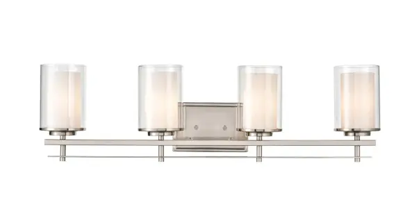 The 5504 vanity light offers timeless style with its brushed nickel finish, perfect for updating bathroom lighting. Its transitional design bridges traditional and contemporary aesthetics seamlessly.