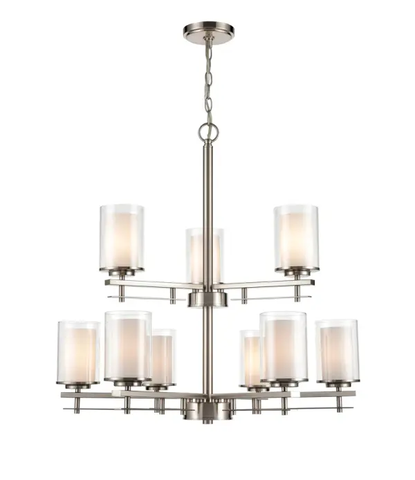 The 5519 chandelier in Brushed Nickel offers timeless appeal with its neutral metallic finish that complements both contemporary and traditional interiors. A reliable choice for various room settings.