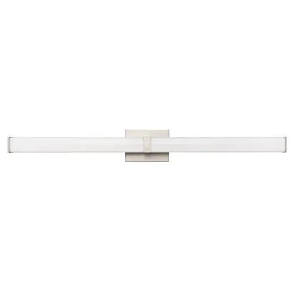 This LED vanity light features 90 CRI for exceptional color accuracy, making it ideal for grooming and makeup application. The brushed nickel finish offers a versatile, contemporary look that complements various bathroom styles.