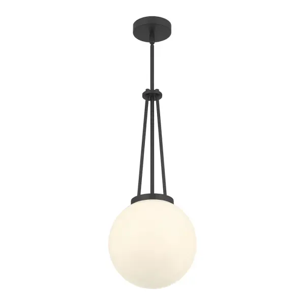 The Vellin pendant beautifully bridges vintage Arts and Crafts design with modern minimalism. Its lustrous opal glass ball shade delivers even, ambient lighting while the matte black finish adds contemporary edge.