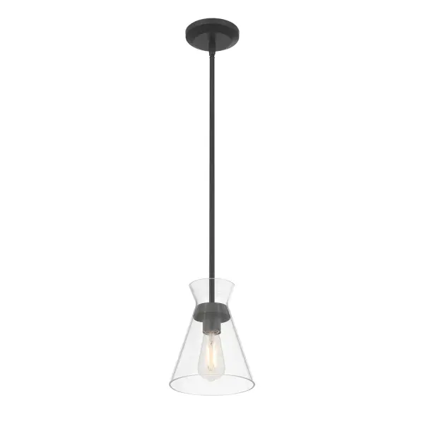 The Amarella pendant combines beautifully tapered clear glass shades with minimalist steel hardware in matte black. Perfect for showcasing vintage bulbs, this transitional modern fixture adds sophistication to kitchens, hallways, and entries.