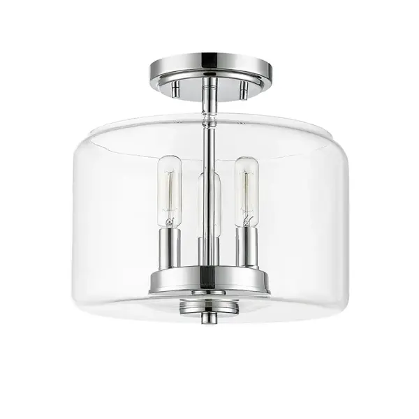 This versatile chrome semi-flush mount delivers contemporary style in a compact profile, perfect for rooms with standard ceiling heights. The polished chrome finish adds brightness and pairs well with modern decor.
