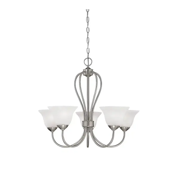 The Collection 75 chandelier offers timeless appeal with its brushed nickel finish, making it an adaptable choice for various interior styles. Its neutral metallic tone complements both warm and cool color palettes.