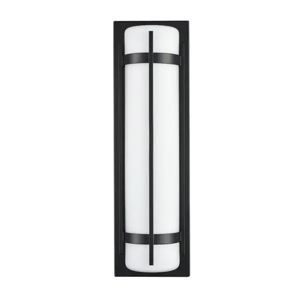 This contemporary outdoor LED wall sconce combines energy efficiency with exceptional 90 CRI color rendering for true-to-life illumination. The durable powder coated black finish resists weather and corrosion.