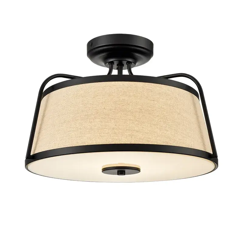 Natural Linen LED Semi-Flush Mount with Matte Black Finish