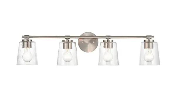 The 8114 vanity light combines clean lines with a timeless brushed nickel finish, making it an ideal choice for contemporary and transitional bathroom designs. Its versatile styling complements a wide range of décor.
