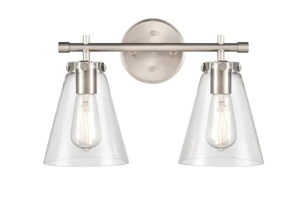 The 8122 vanity light offers a clean, transitional design in brushed nickel that complements a wide range of bathroom styles. Its neutral finish and wall-mounted configuration make it ideal for residential and commercial applications.