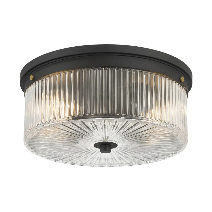 Virette 2-Light Flush Mount in Matte Black with Vintage Brass