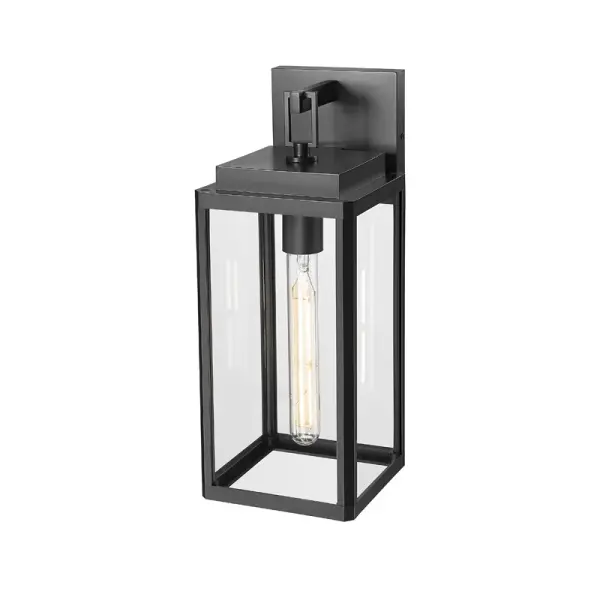 The Alpharetta wall sconce combines timeless geometric design with crystal-clear glass in a weather-resistant package. AquaGuard technology provides superior protection against rain, UV rays, extreme temperatures, and salt corrosion.