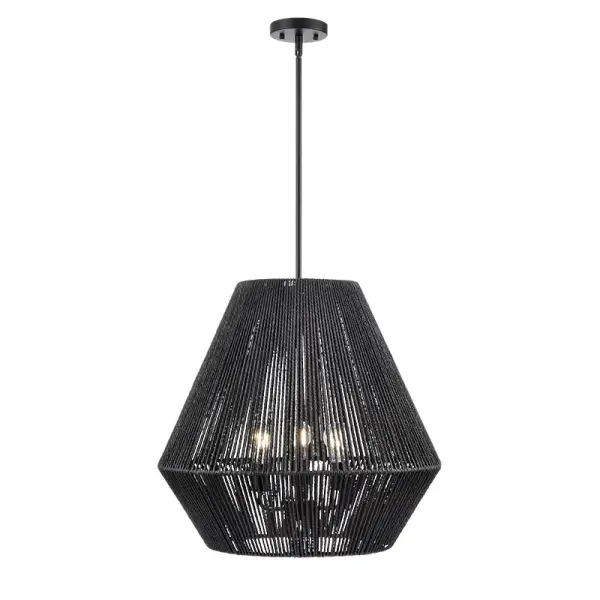 Rattan Shade Pendant Light in Matte Black