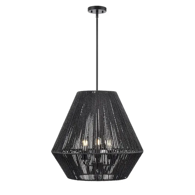 Rattan Shade Pendant Light in Matte Black
