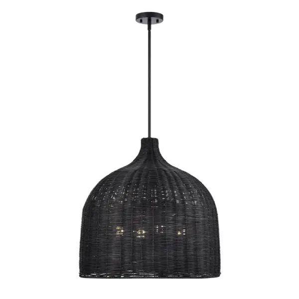 Matte Black Rattan Shade Pendant